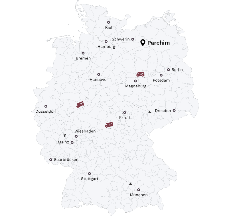 Deutschlandkarte mit dem Einsatzgebiet des Fugenbetriebs Lübzer